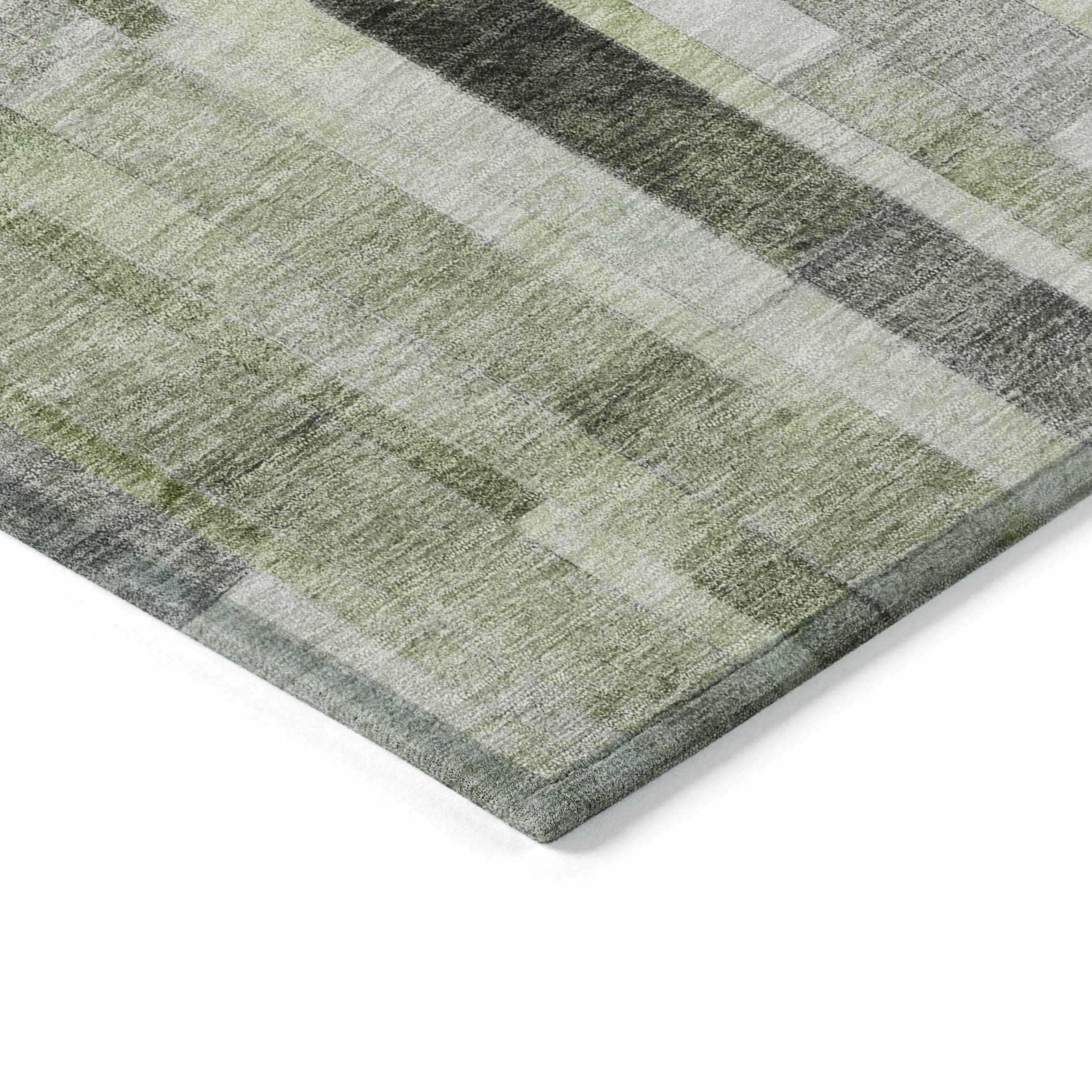 8' X 10' Green And Gray Striped Washable Indoor Outdoor Area Rug