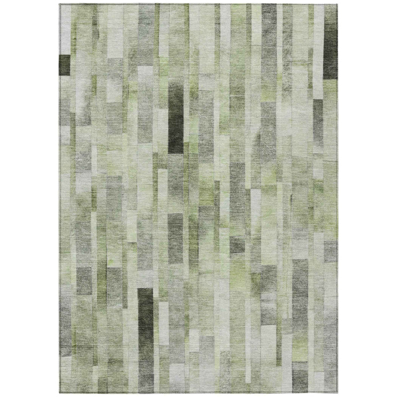 8' X 10' Green And Gray Striped Washable Indoor Outdoor Area Rug