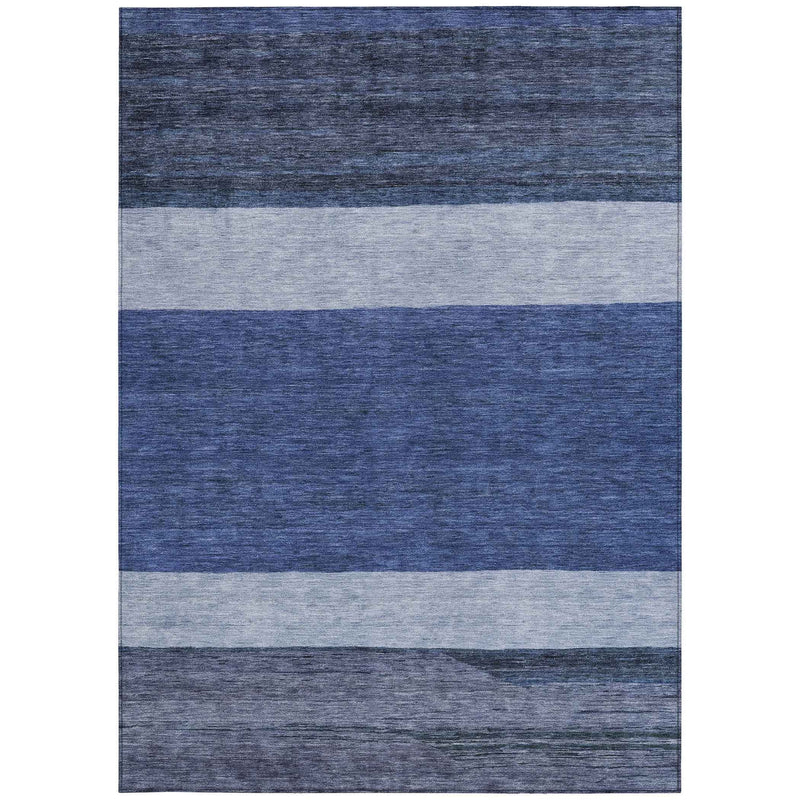 10' X 14' Navy Blue Sky Blue And Charcoal Abstract Washable Indoor Outdoor Area Rug