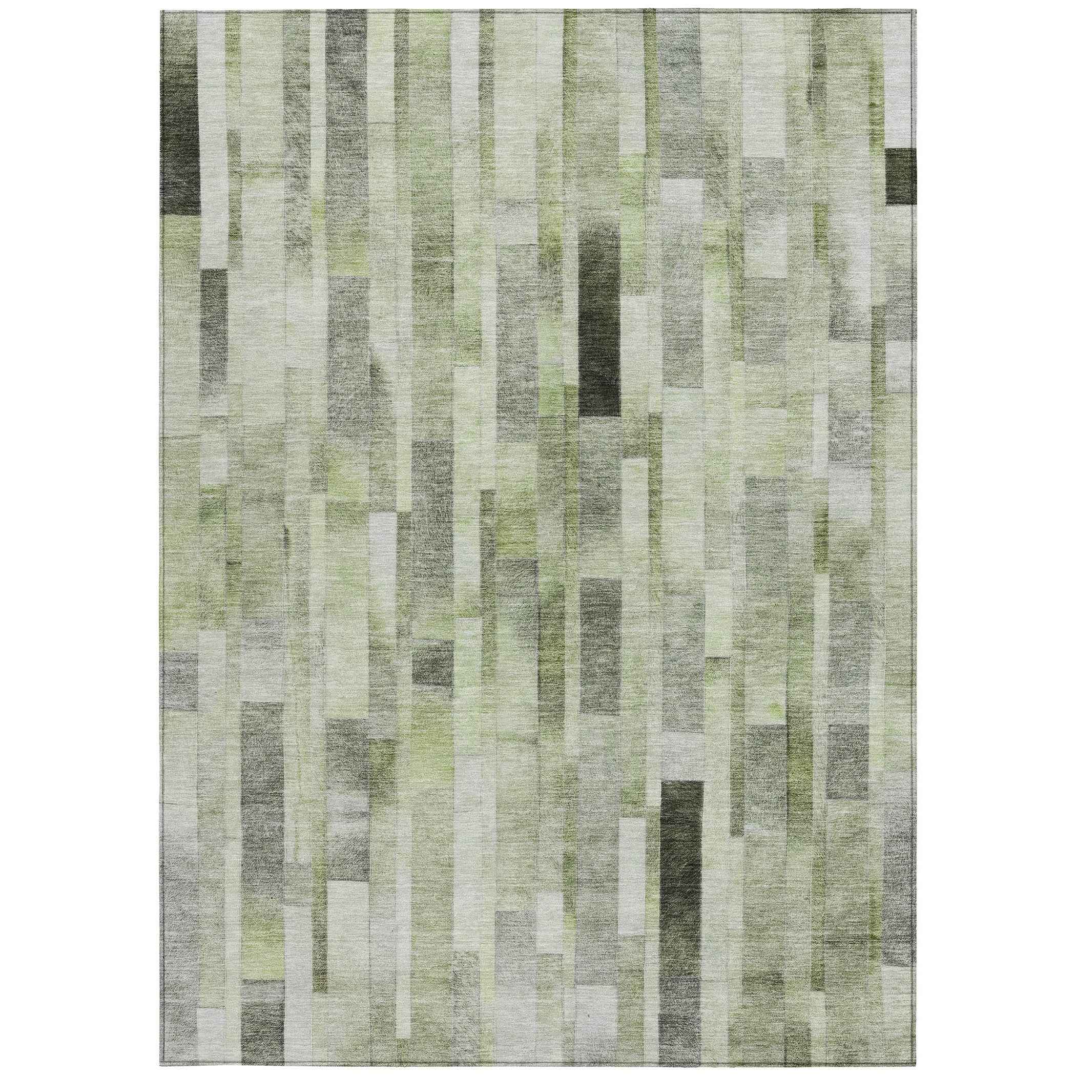 8' X 10' Green And Gray Striped Washable Indoor Outdoor Area Rug