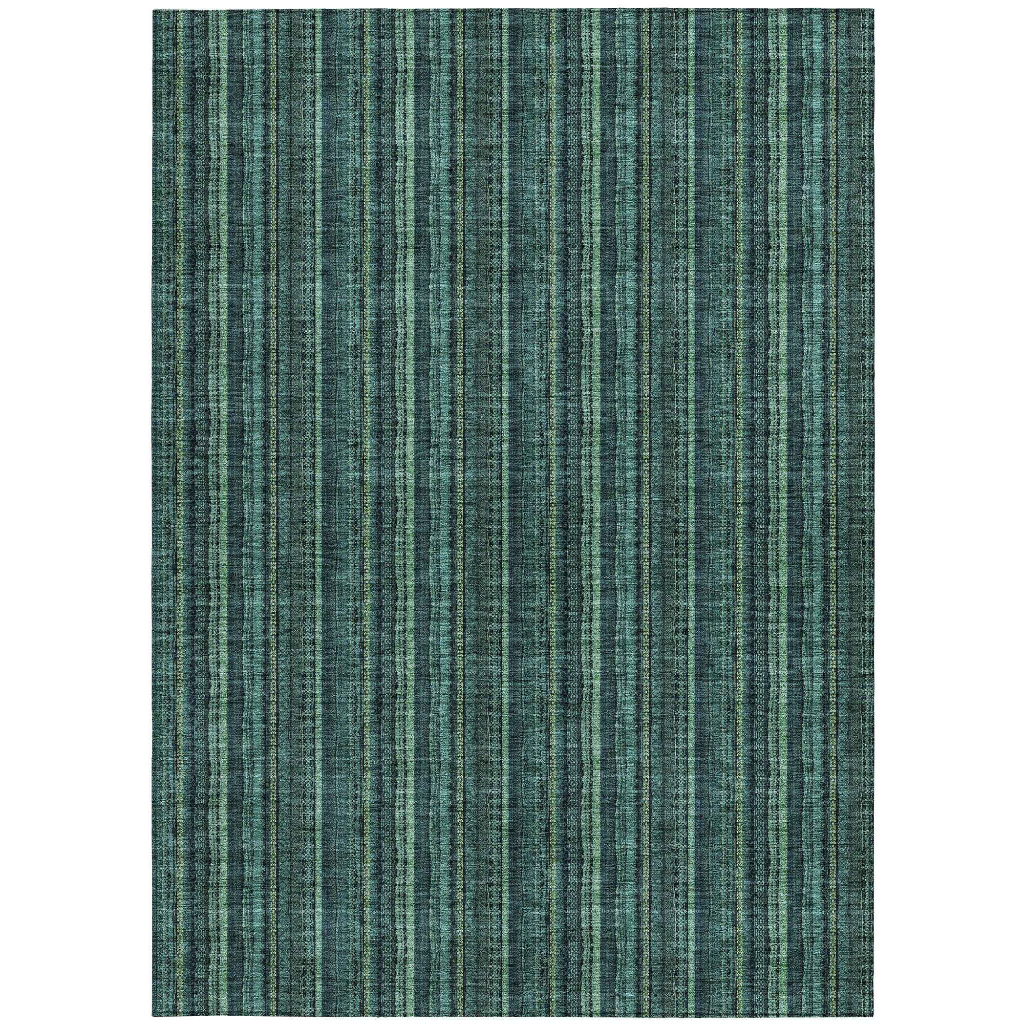 5' X 8' Teal Blue Aqua And Mint Green Striped Washable Indoor Outdoor Area Rug