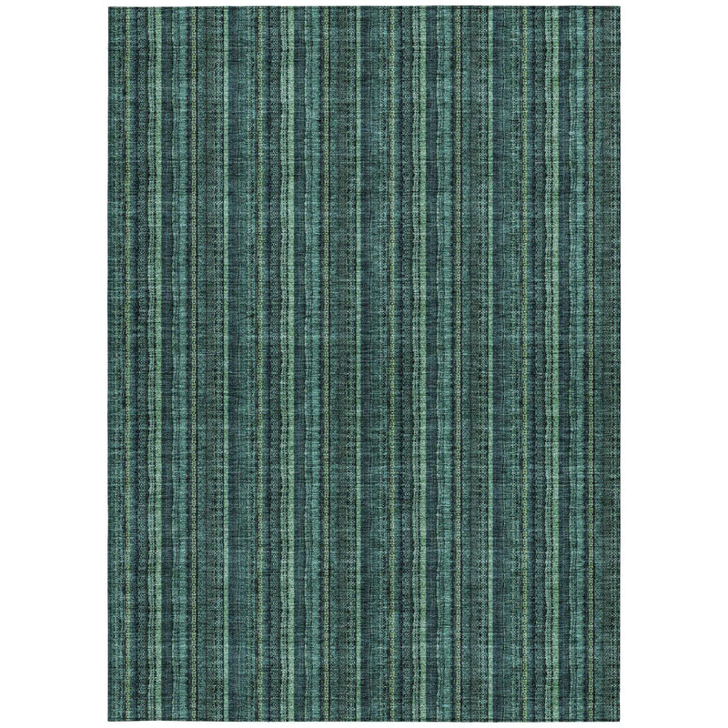 5' X 8' Teal Blue Aqua And Mint Green Striped Washable Indoor Outdoor Area Rug