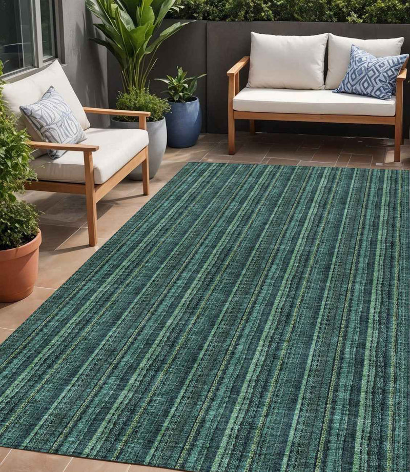 5' X 8' Teal Blue Aqua And Mint Green Striped Washable Indoor Outdoor Area Rug
