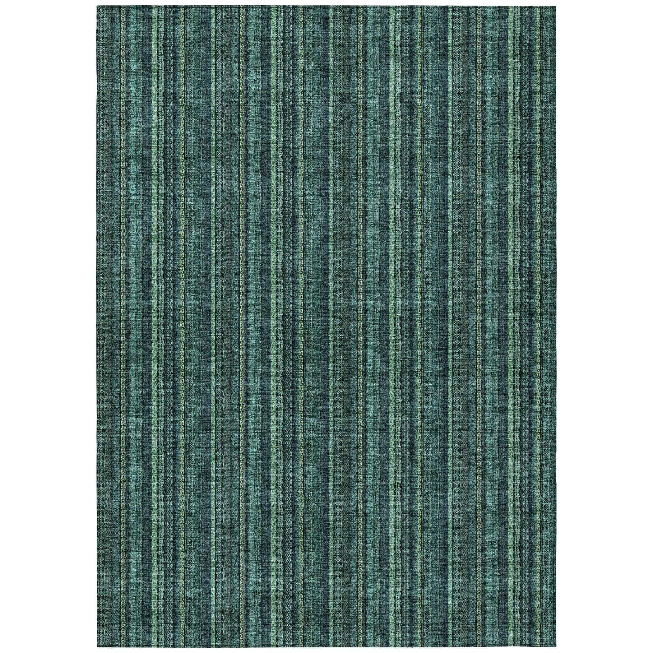 5' X 8' Teal Blue Aqua And Mint Green Striped Washable Indoor Outdoor Area Rug