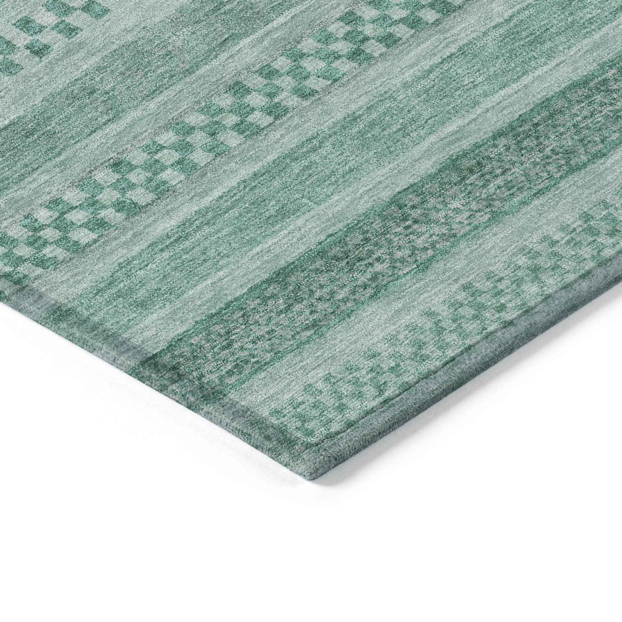 9' X 12' Turquoise And Aqua Striped Washable Indoor Outdoor Area Rug