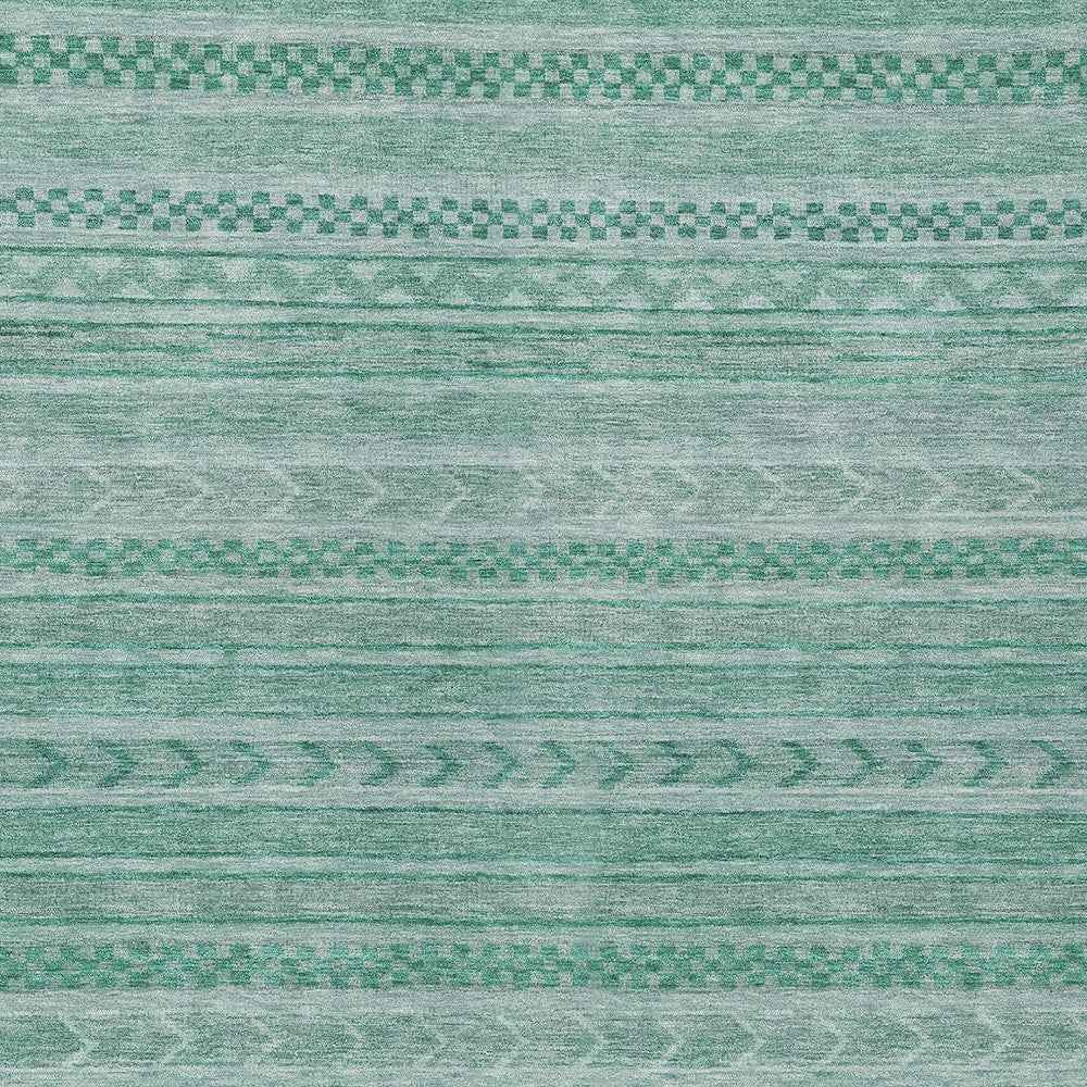 9' X 12' Turquoise And Aqua Striped Washable Indoor Outdoor Area Rug
