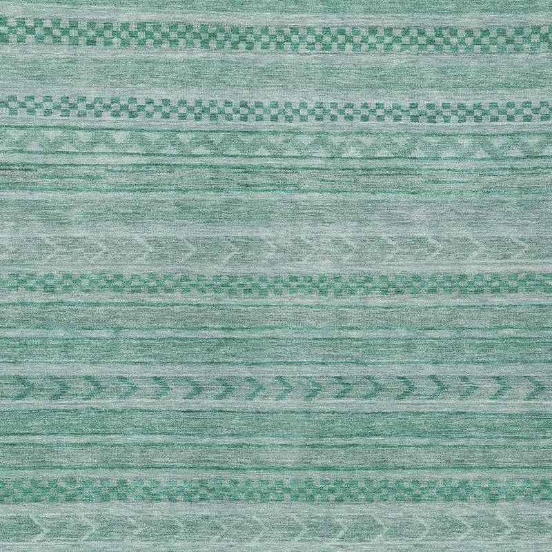 9' X 12' Turquoise And Aqua Striped Washable Indoor Outdoor Area Rug