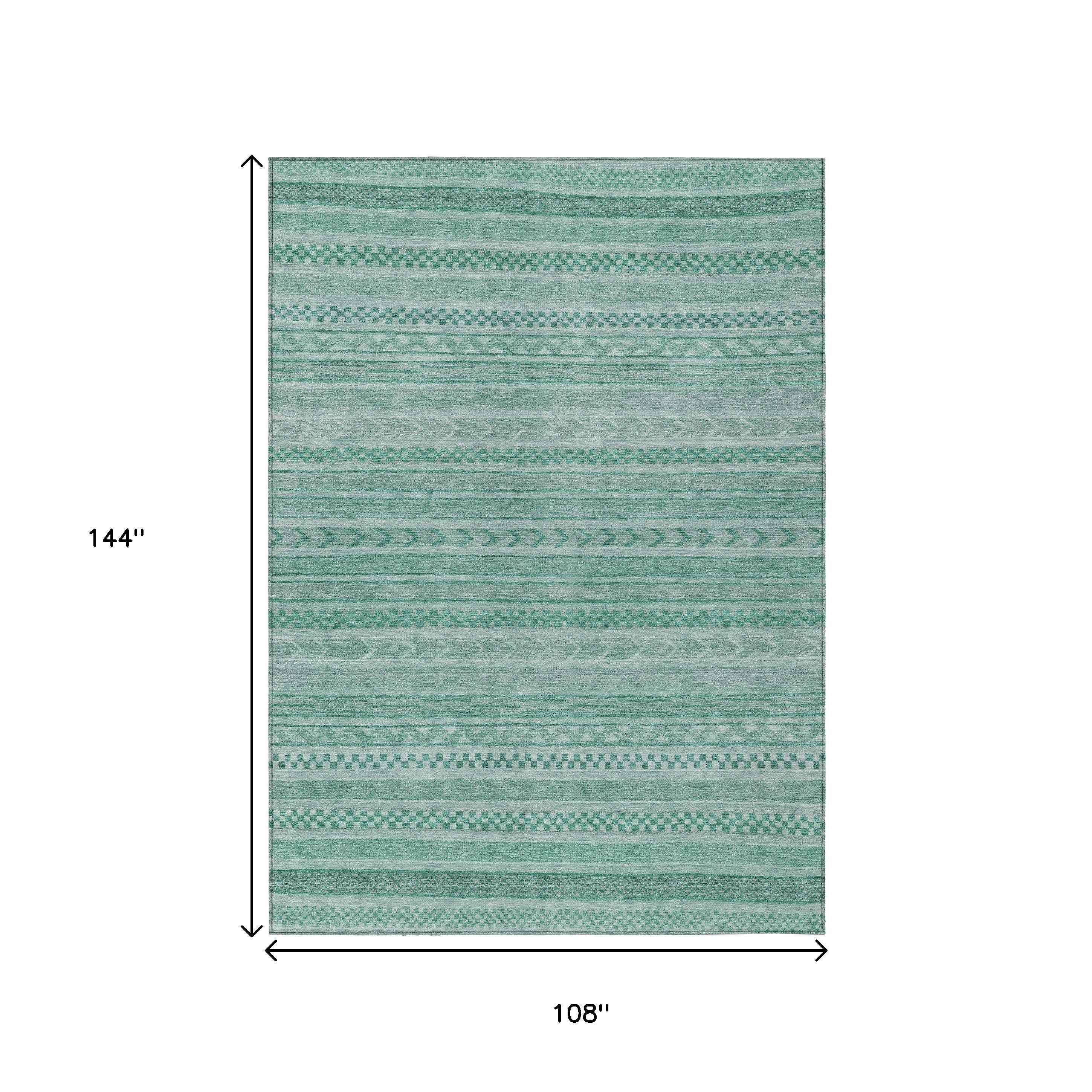 9' X 12' Turquoise And Aqua Striped Washable Indoor Outdoor Area Rug