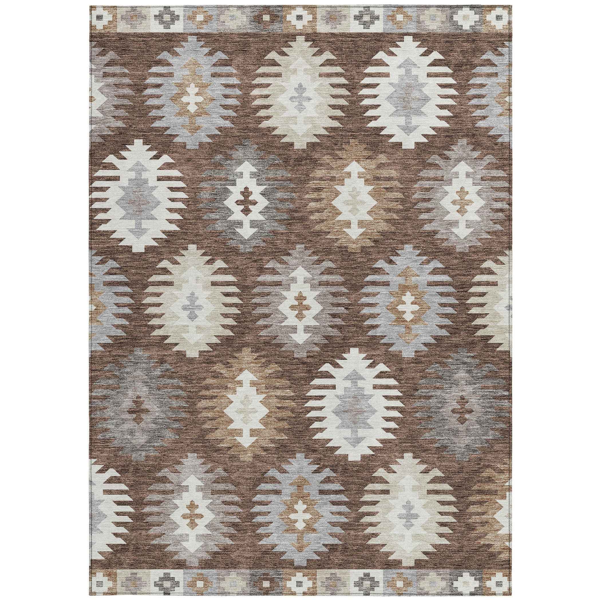 5' X 8' Brown Ivory And Taupe Southwestern Washable Indoor Outdoor Area Rug