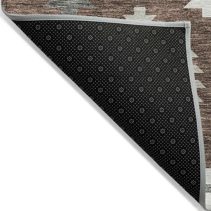 5' X 8' Brown Ivory And Taupe Southwestern Washable Indoor Outdoor Area Rug