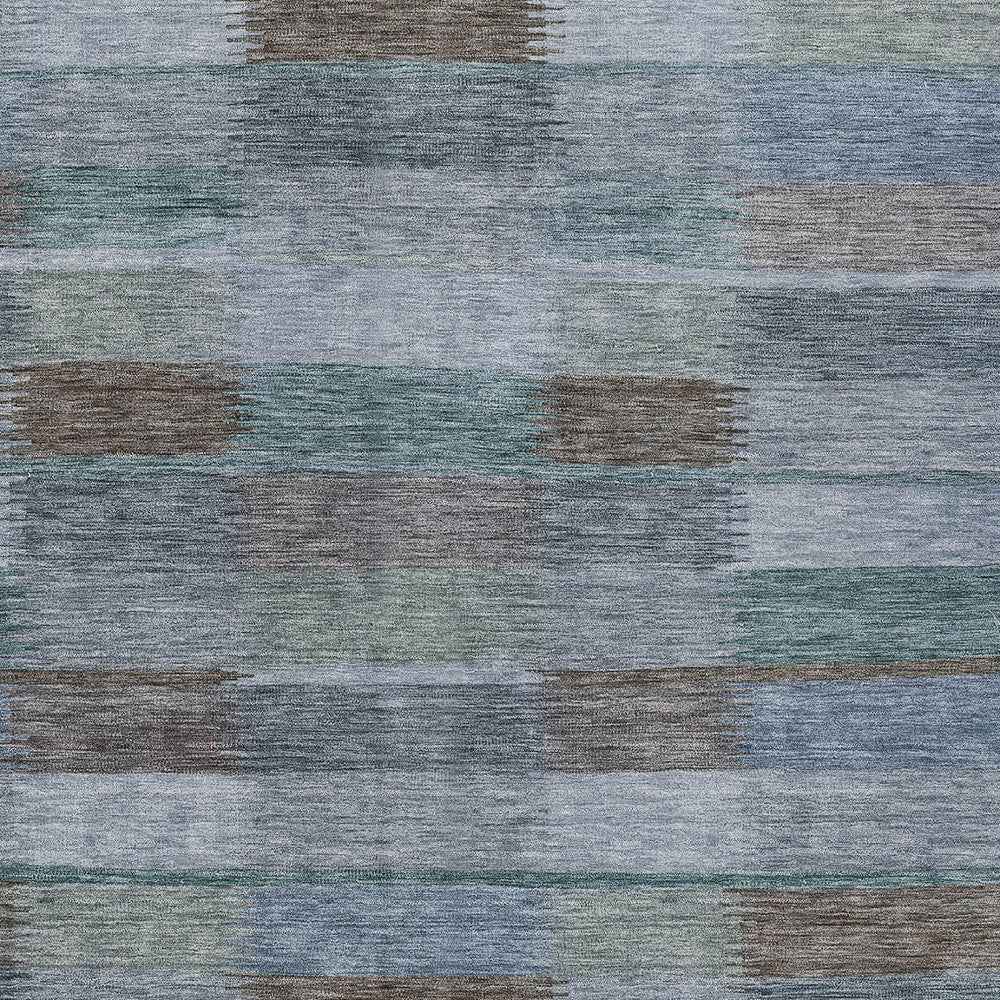 10' X 14' Blue Denim Blue And Brown Striped Washable Indoor Outdoor Area Rug