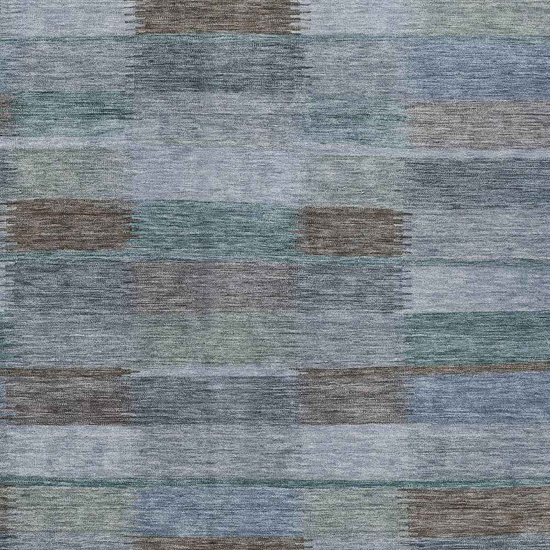 10' X 14' Blue Denim Blue And Brown Striped Washable Indoor Outdoor Area Rug