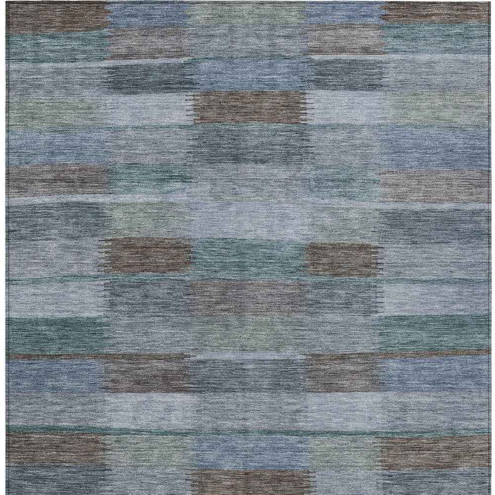 10' X 14' Blue Denim Blue And Brown Striped Washable Indoor Outdoor Area Rug
