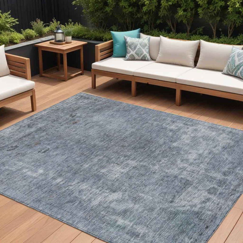 9' X 12' Blue And Gray Abstract Washable Indoor Outdoor Area Rug