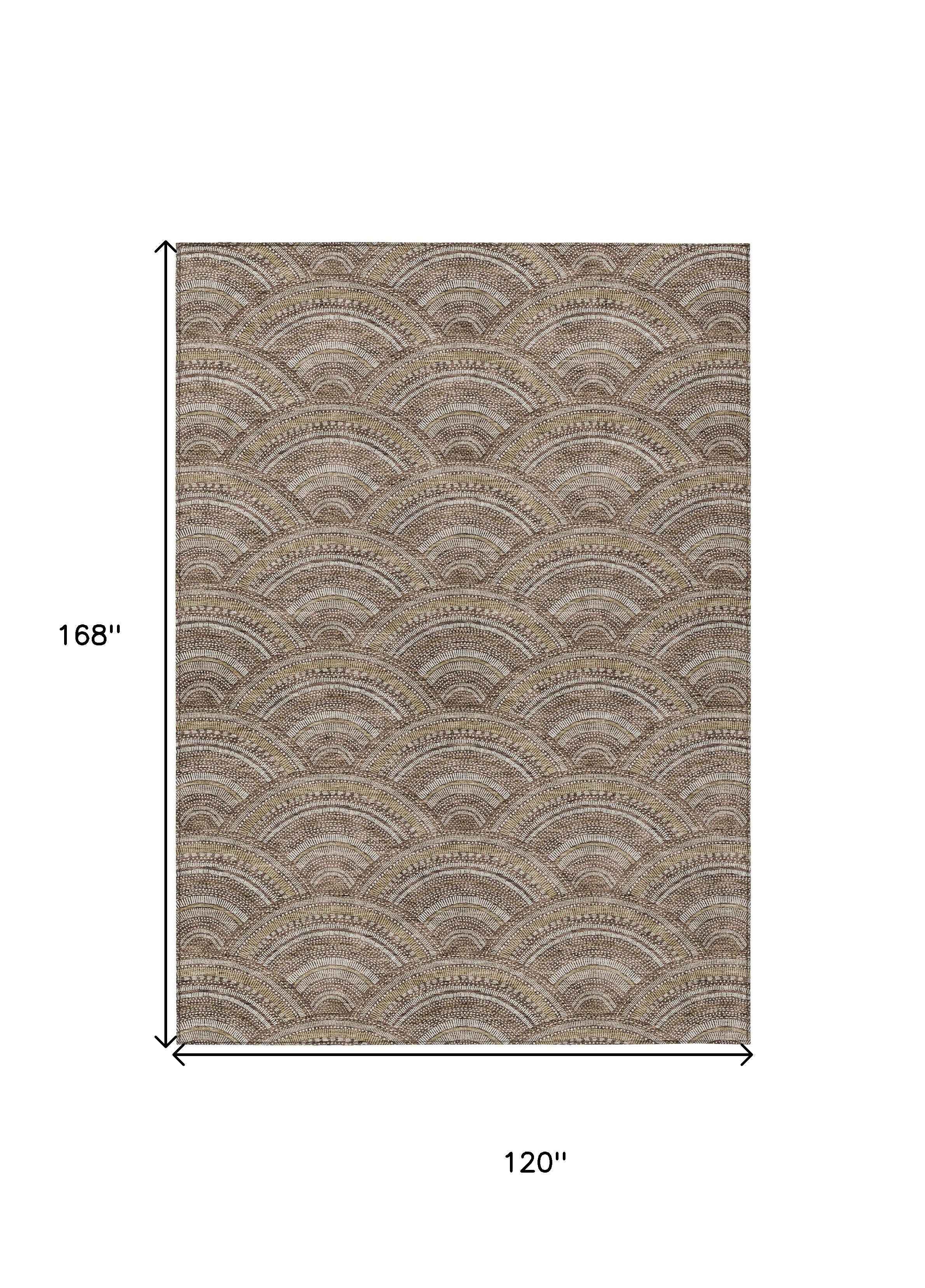 10' X 14' Brown Beige And Taupe Geometric Washable Indoor Outdoor Area Rug