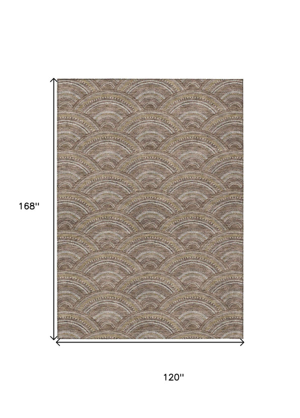 10' X 14' Brown Beige And Taupe Geometric Washable Indoor Outdoor Area Rug