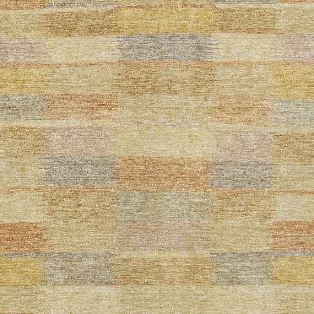 9' X 12' Wheat Beige And Gold Striped Washable Indoor Outdoor Area Rug