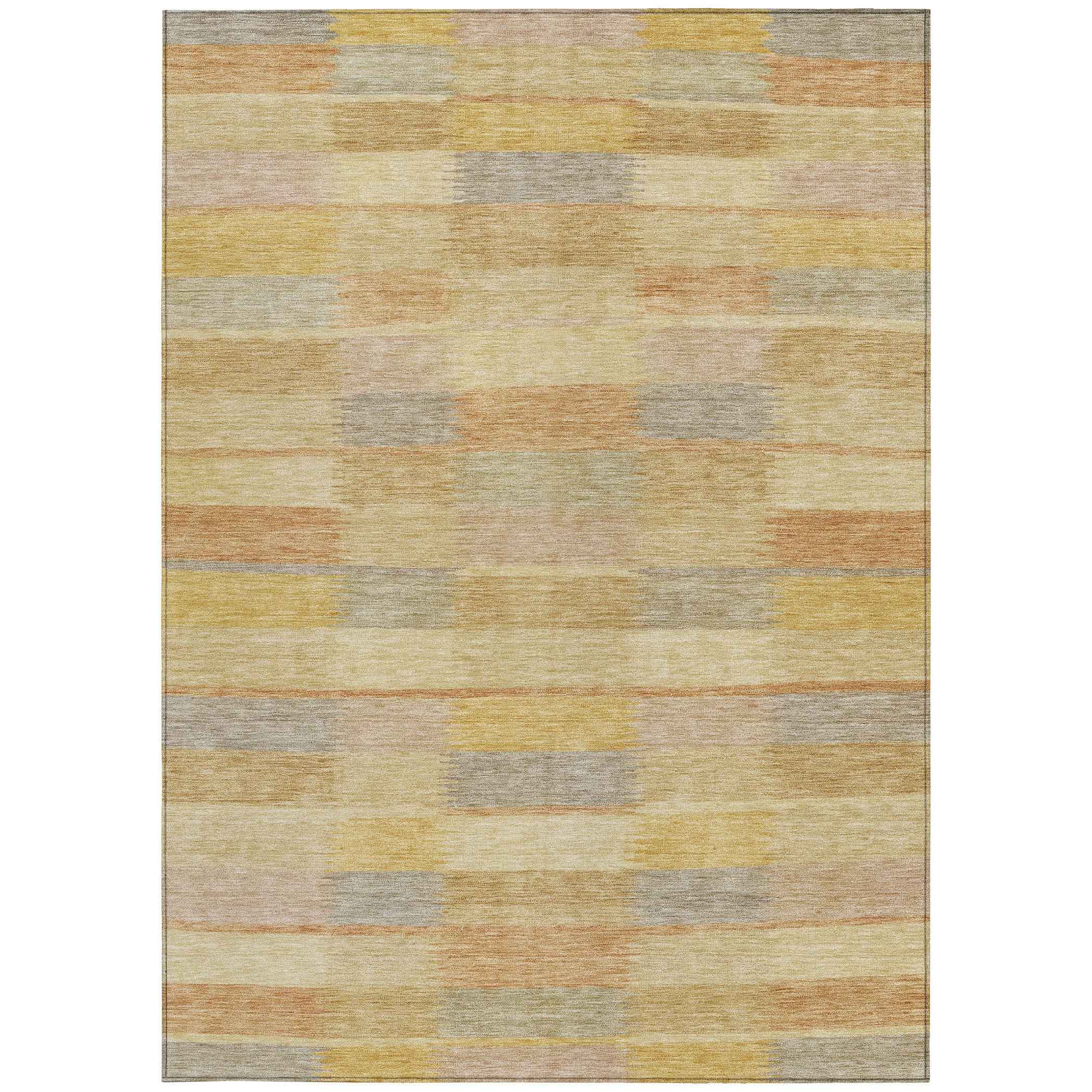 9' X 12' Wheat Beige And Gold Striped Washable Indoor Outdoor Area Rug