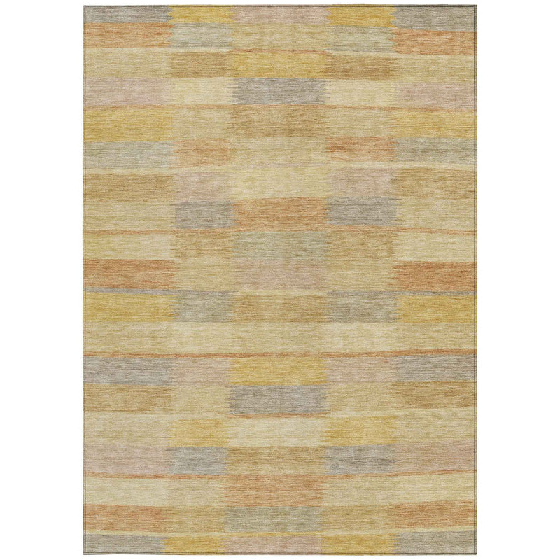 9' X 12' Wheat Beige And Gold Striped Washable Indoor Outdoor Area Rug