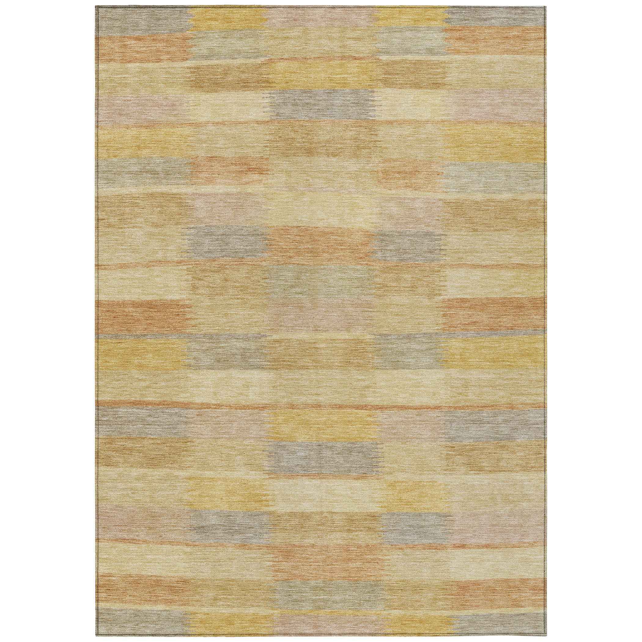 9' X 12' Wheat Beige And Gold Striped Washable Indoor Outdoor Area Rug