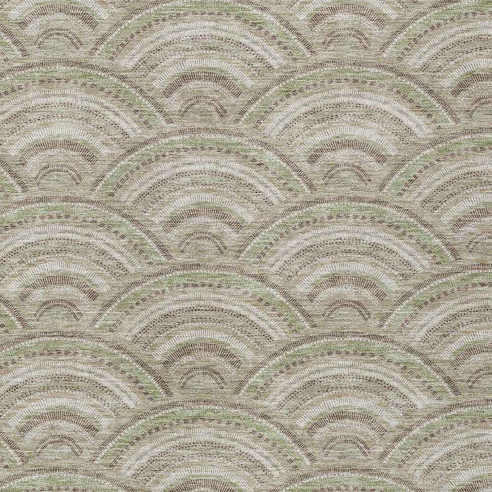 8' X 10' Taupe Fern Green And Ivory Geometric Washable Indoor Outdoor Area Rug