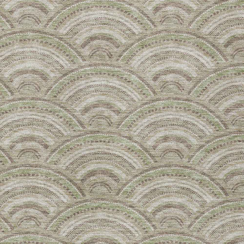8' X 10' Taupe Fern Green And Ivory Geometric Washable Indoor Outdoor Area Rug