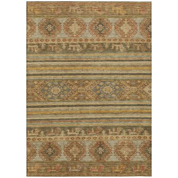 3' X 5' Beige Taupe And Gold Tribal Washable Indoor Outdoor Area Rug