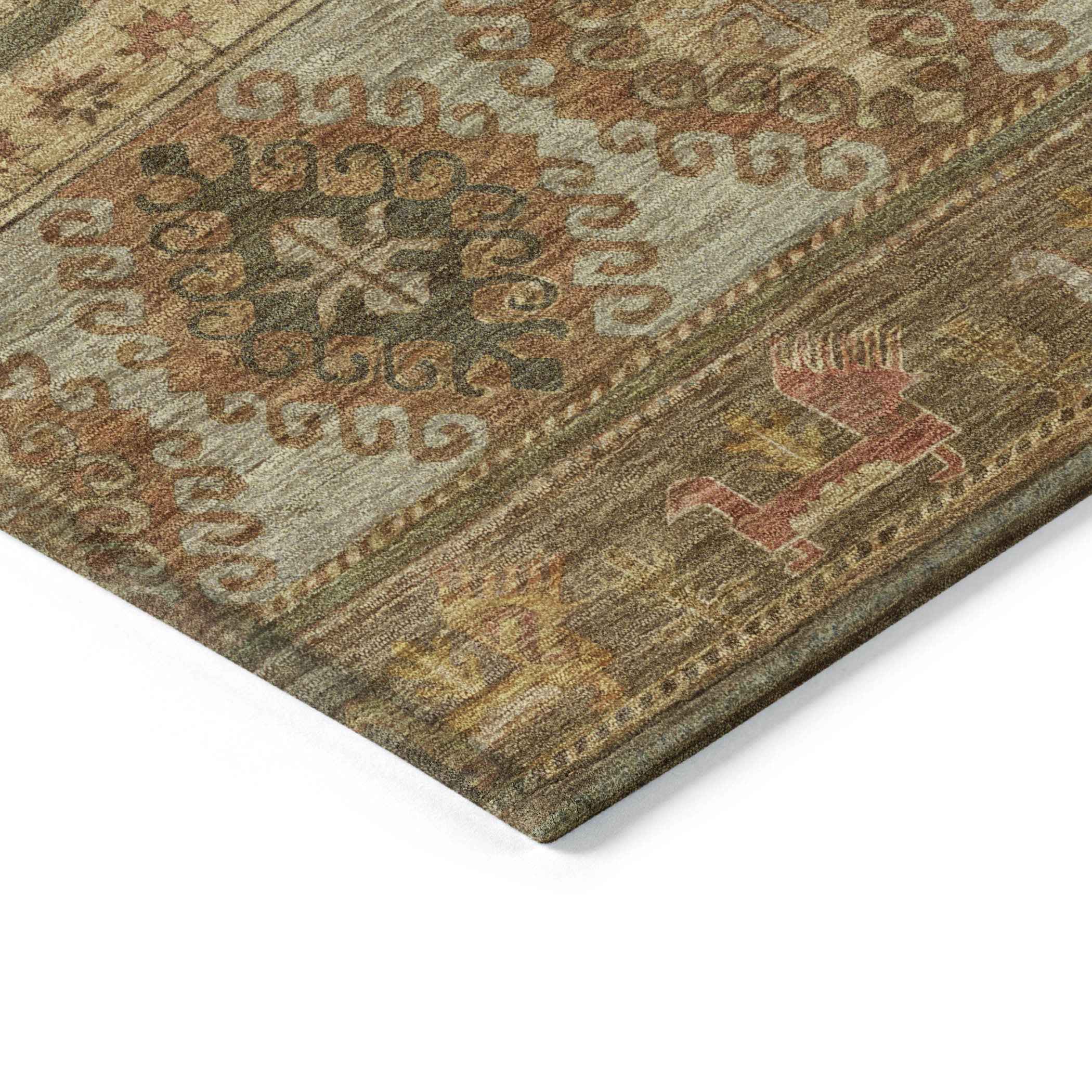 3' X 5' Beige Taupe And Gold Tribal Washable Indoor Outdoor Area Rug