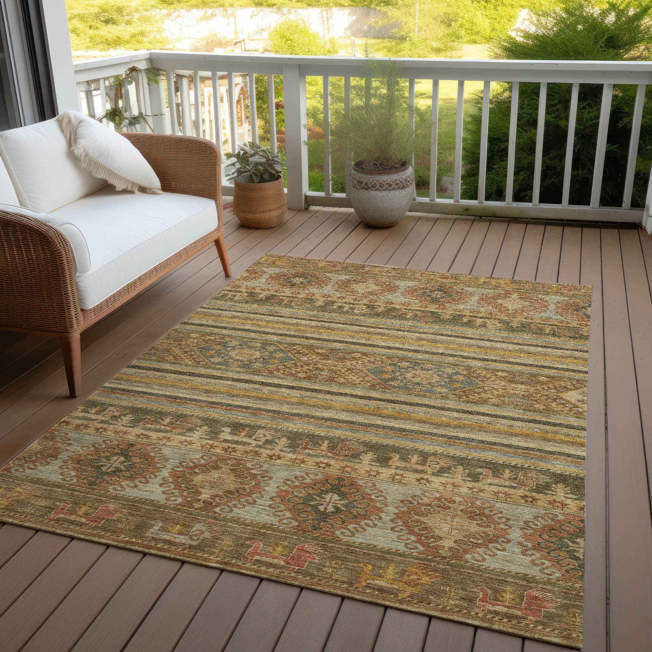 3' X 5' Beige Taupe And Gold Tribal Washable Indoor Outdoor Area Rug