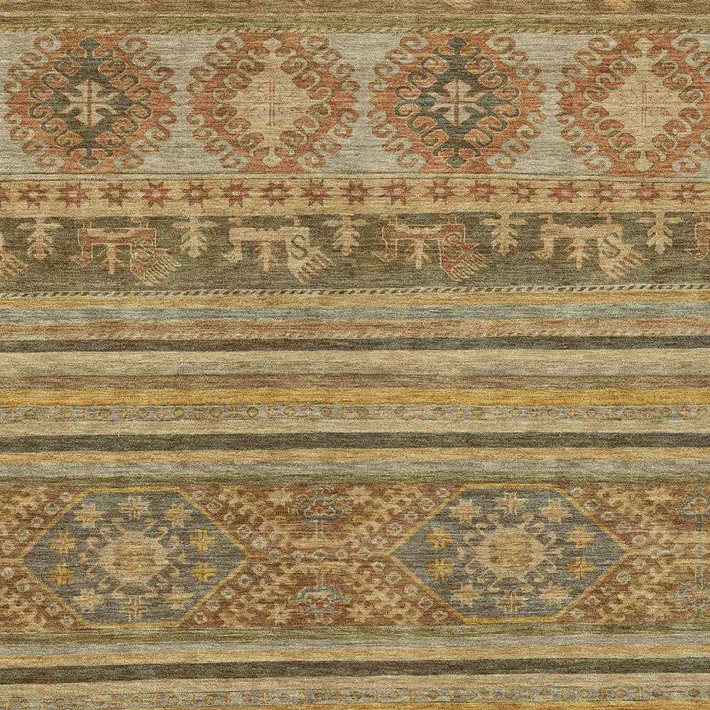 3' X 5' Beige Taupe And Gold Tribal Washable Indoor Outdoor Area Rug
