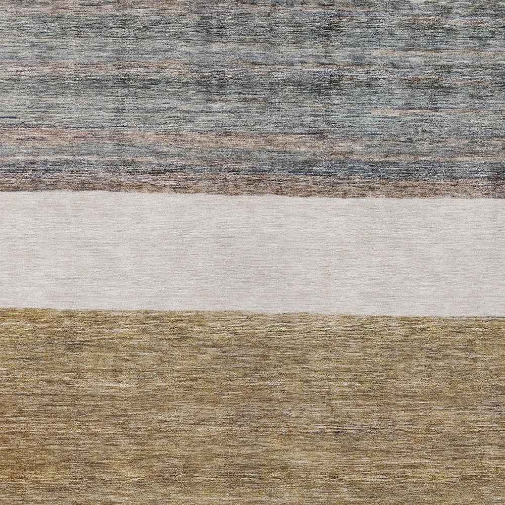 8' X 10' Brown Ivory And Blue Abstract Washable Indoor Outdoor Area Rug