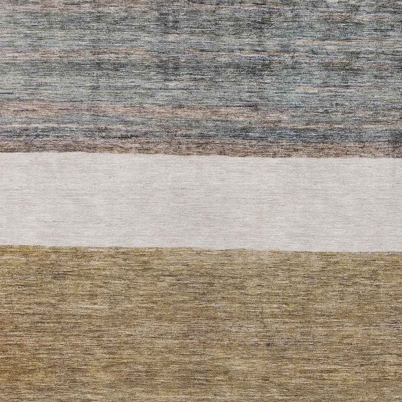 8' X 10' Brown Ivory And Blue Abstract Washable Indoor Outdoor Area Rug