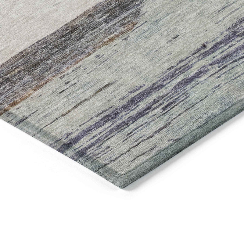 9' X 12' Brown Ivory And Blue Abstract Washable Indoor Outdoor Area Rug