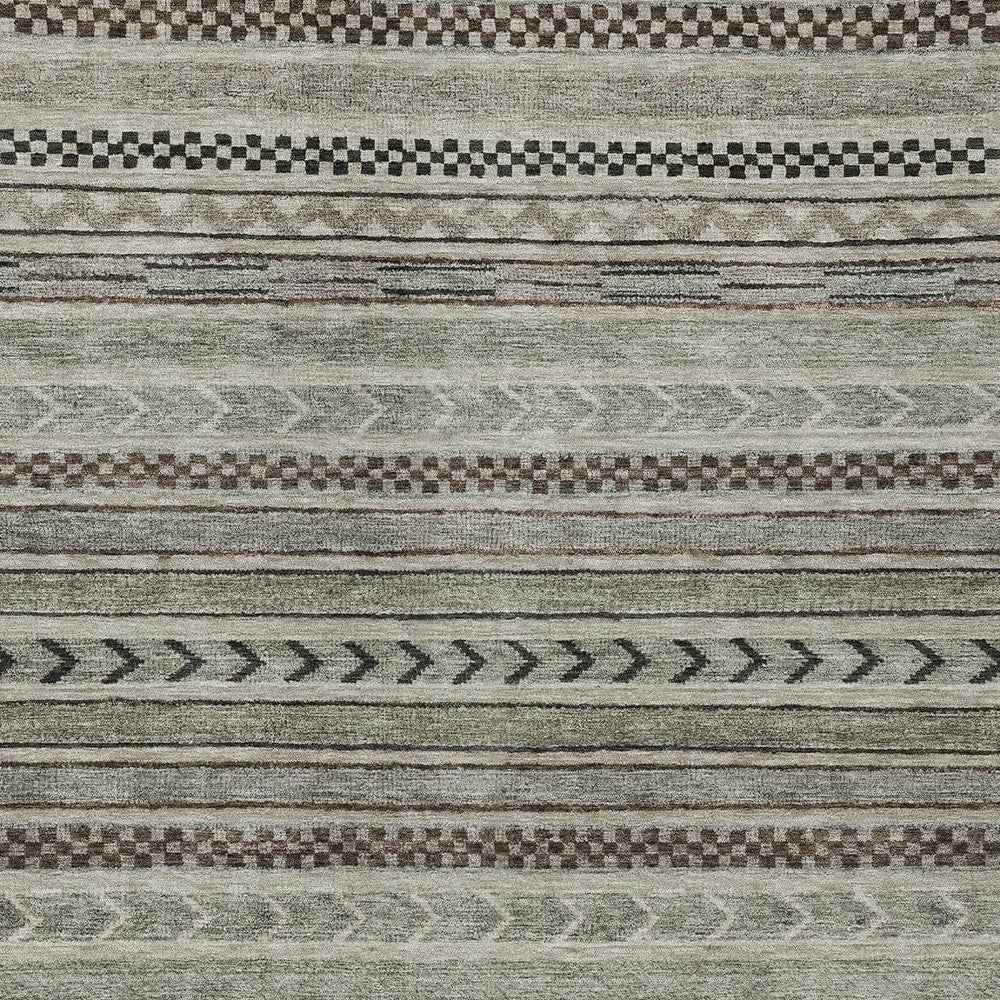5' X 8' Taupe And Brown Striped Washable Indoor Outdoor Area Rug