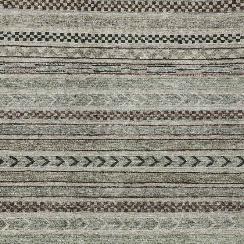 5' X 8' Taupe And Brown Striped Washable Indoor Outdoor Area Rug