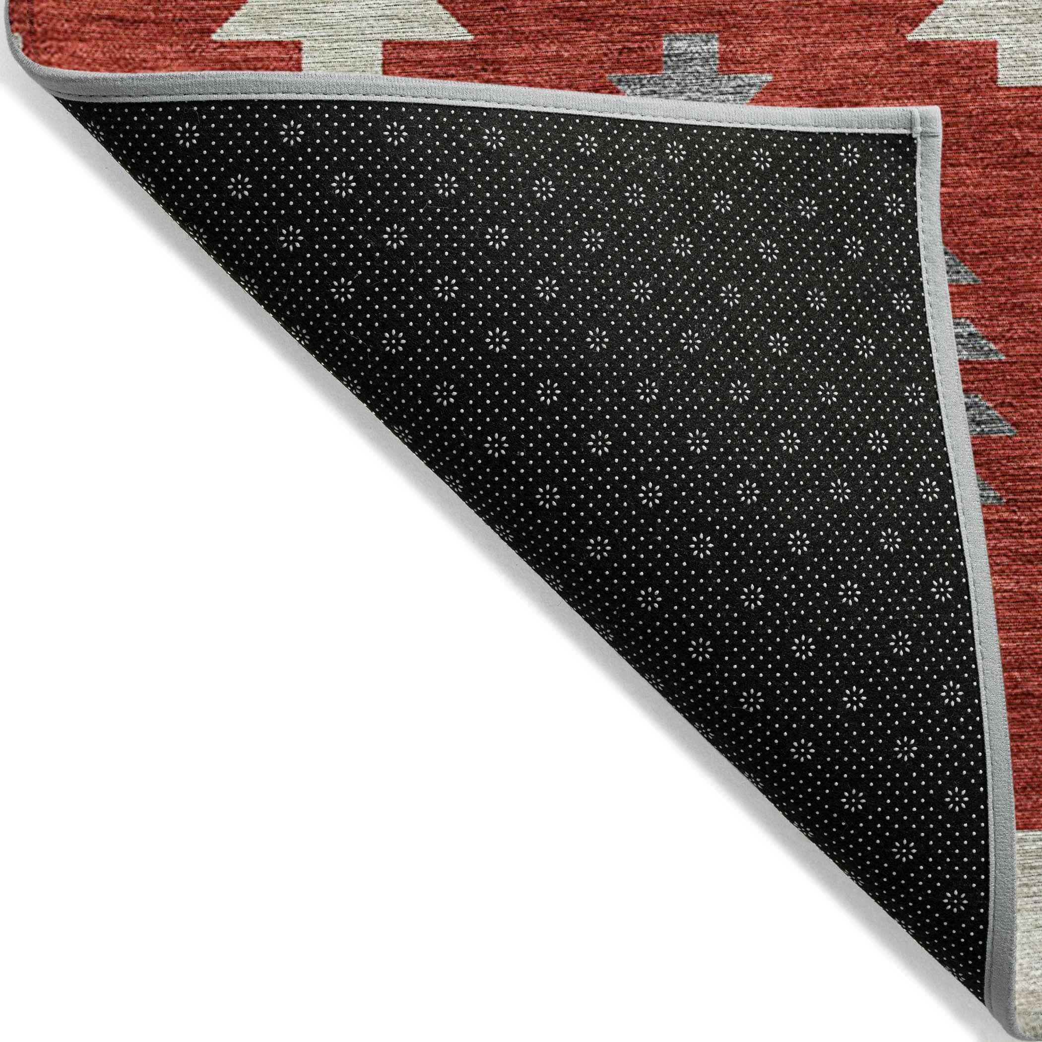 9' X 12' Red Ivory And Salmon Southwestern Washable Indoor Outdoor Area Rug