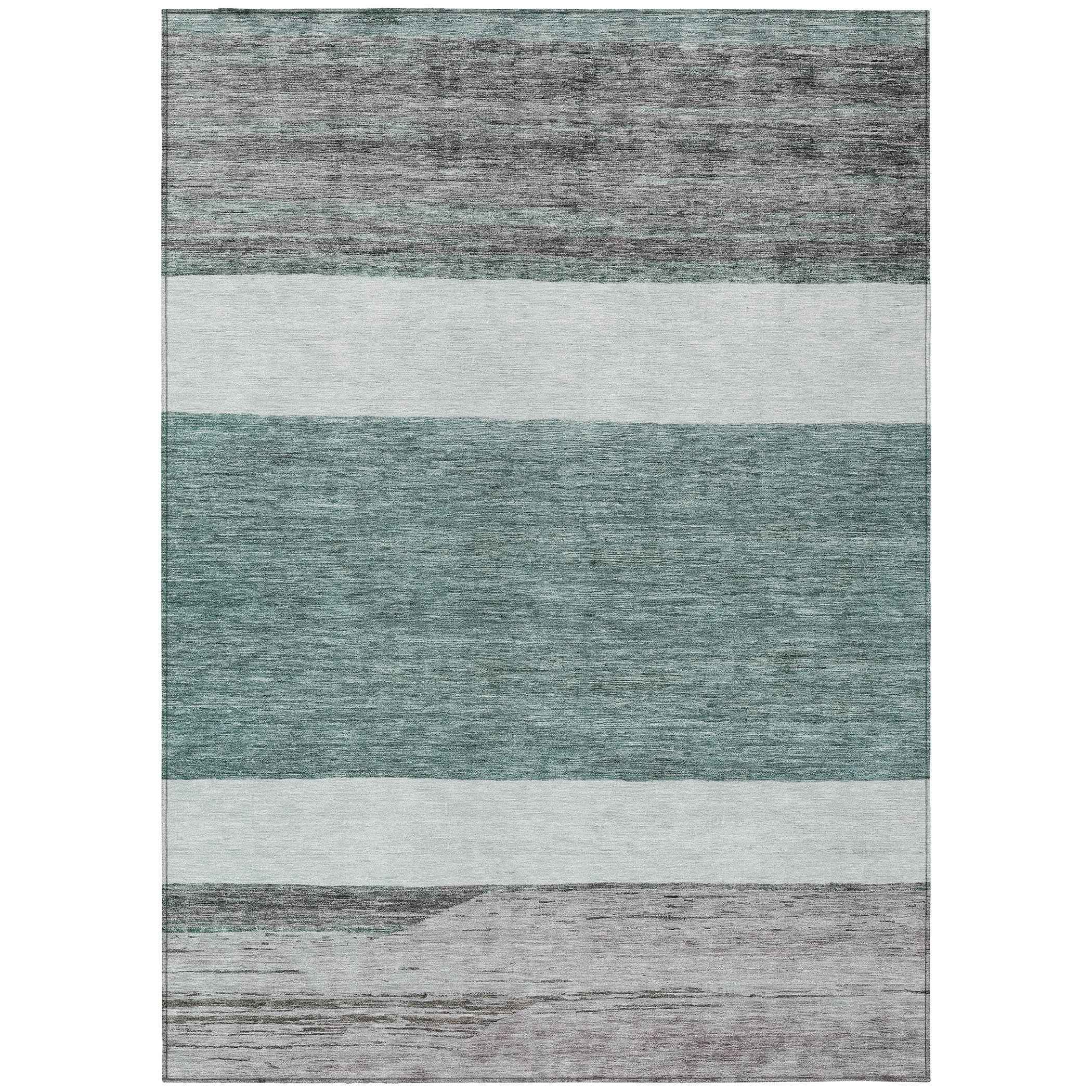 5' X 8' Teal Blue Off White And Gray Abstract Washable Indoor Outdoor Area Rug