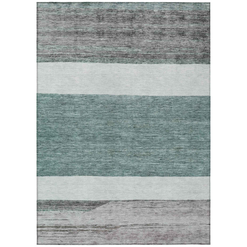 5' X 8' Teal Blue Off White And Gray Abstract Washable Indoor Outdoor Area Rug