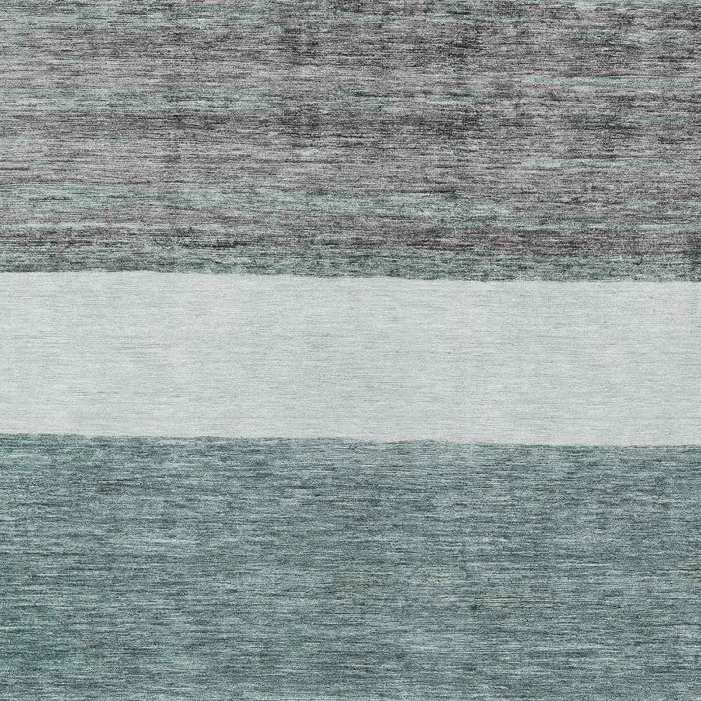 5' X 8' Teal Blue Off White And Gray Abstract Washable Indoor Outdoor Area Rug