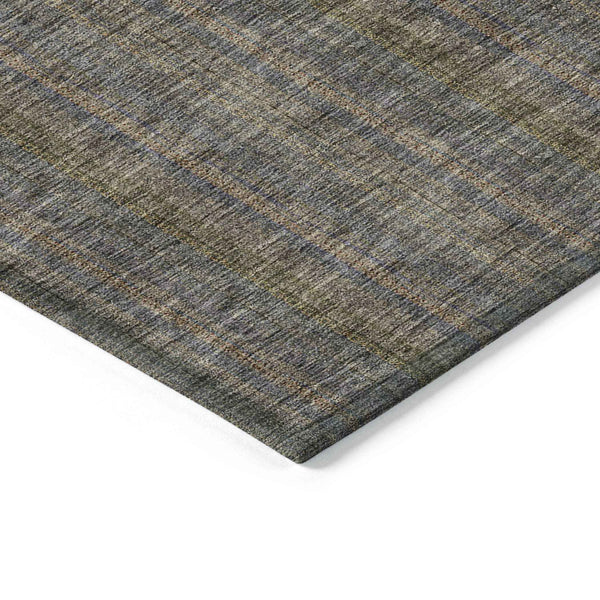 5' X 8' Taupe Denim Blue And Olive Green Striped Washable Indoor Outdoor Area Rug