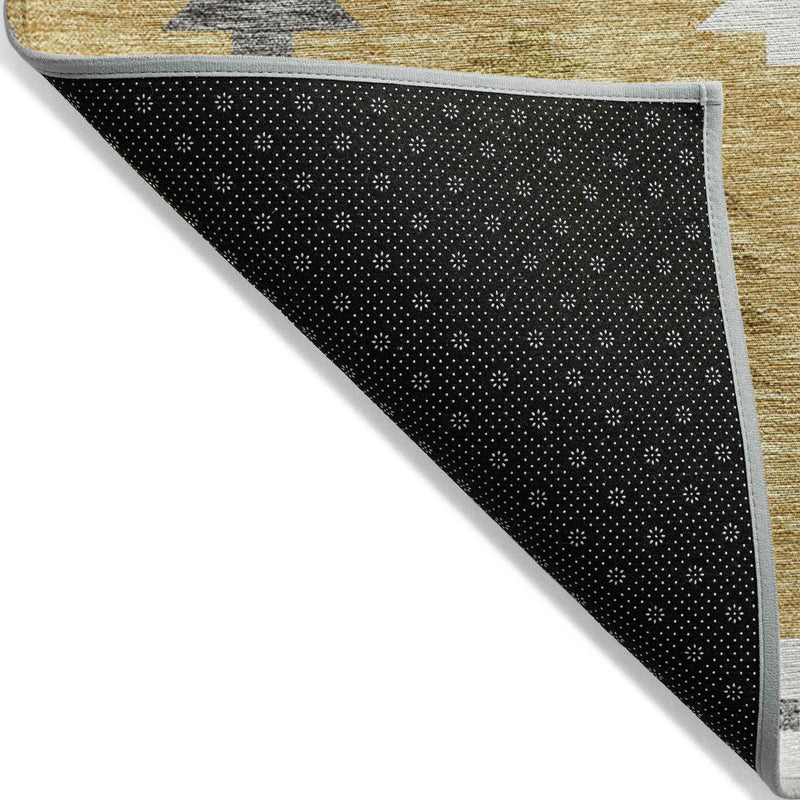 3' X 5' Gold Ivory And Taupe Southwestern Washable Indoor Outdoor Area Rug