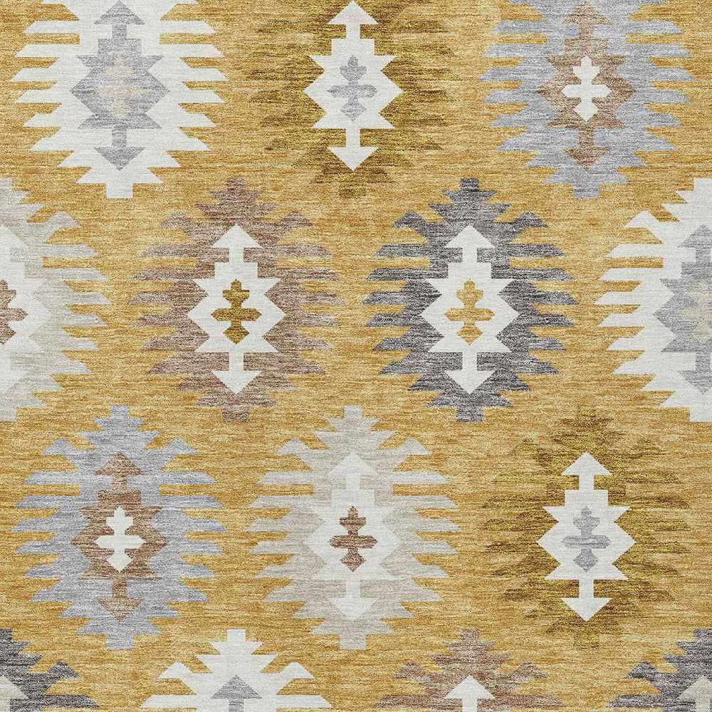 3' X 5' Gold Ivory And Taupe Southwestern Washable Indoor Outdoor Area Rug