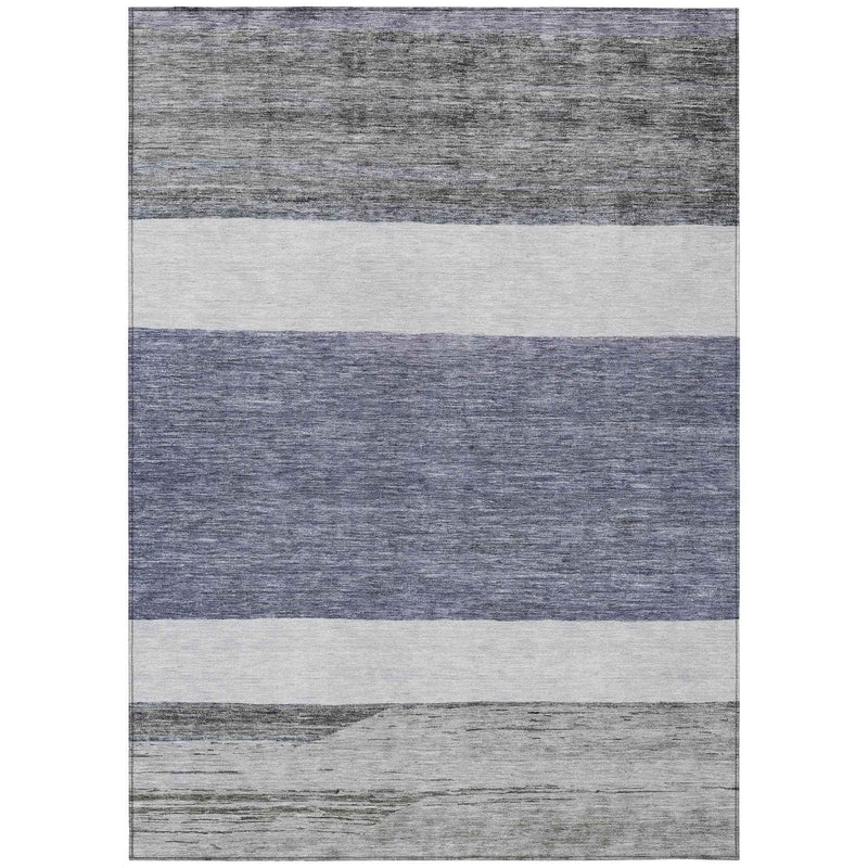 9' X 12' Denim Blue Ivory And Gray Abstract Washable Indoor Outdoor Area Rug
