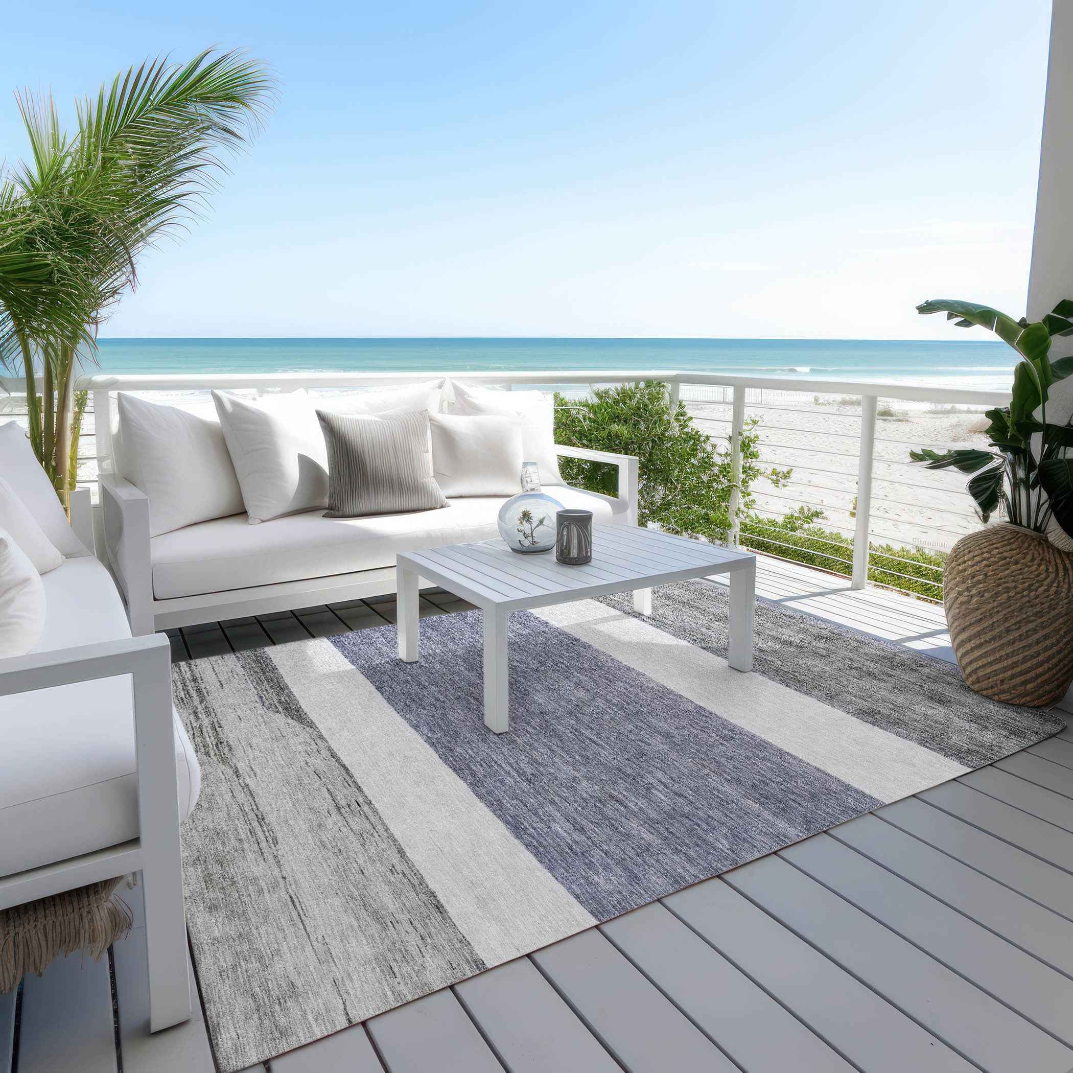 9' X 12' Denim Blue Ivory And Gray Abstract Washable Indoor Outdoor Area Rug