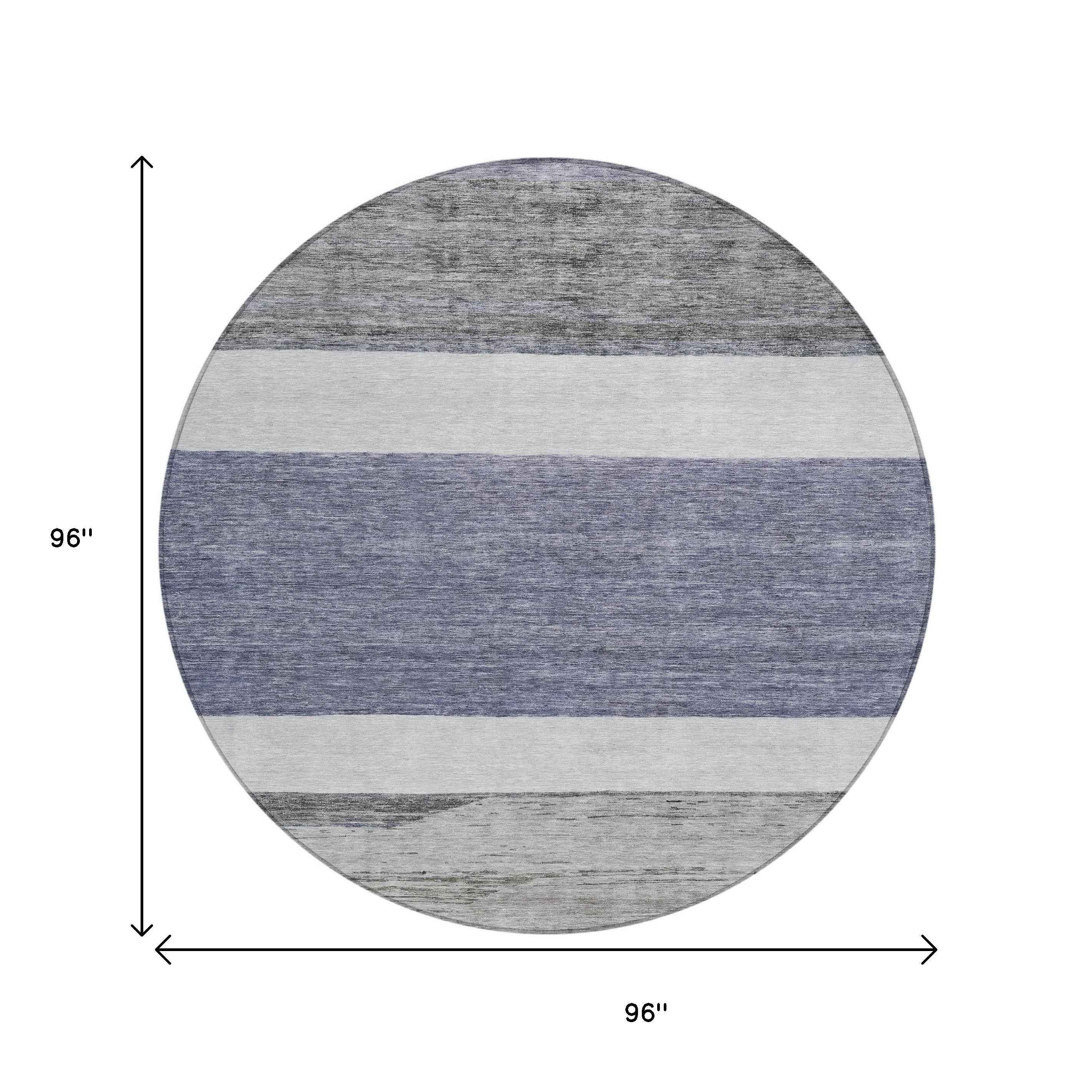 8' Denim Blue Ivory And Gray Round Abstract Washable Indoor Outdoor Area Rug