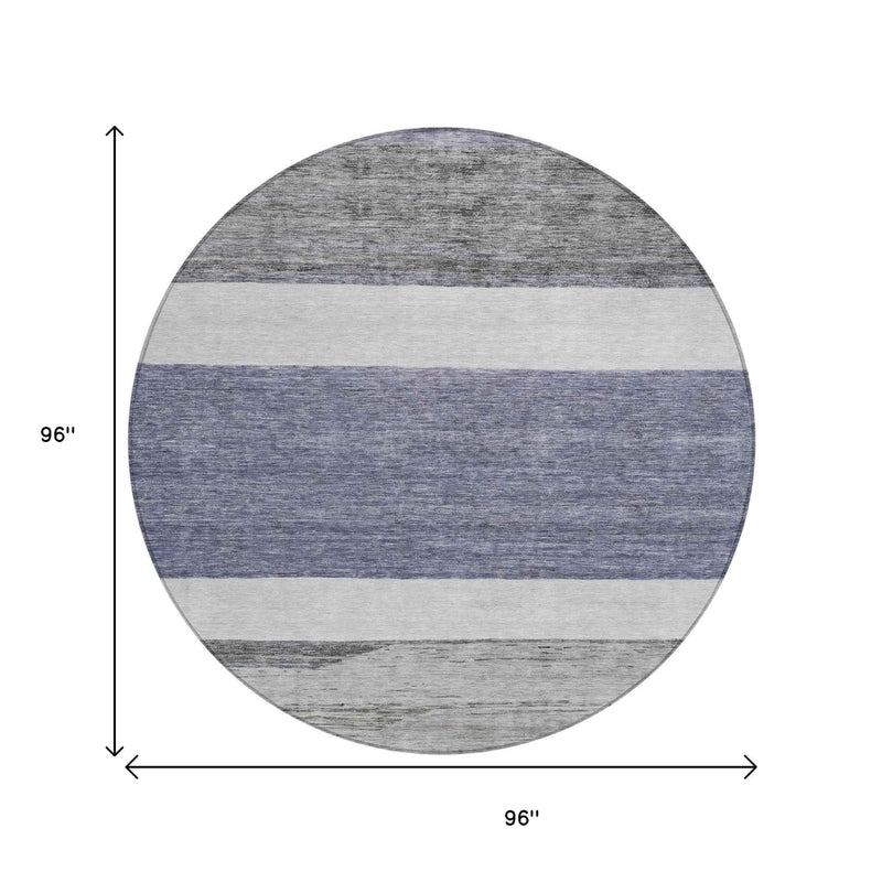 8' Denim Blue Ivory And Gray Round Abstract Washable Indoor Outdoor Area Rug
