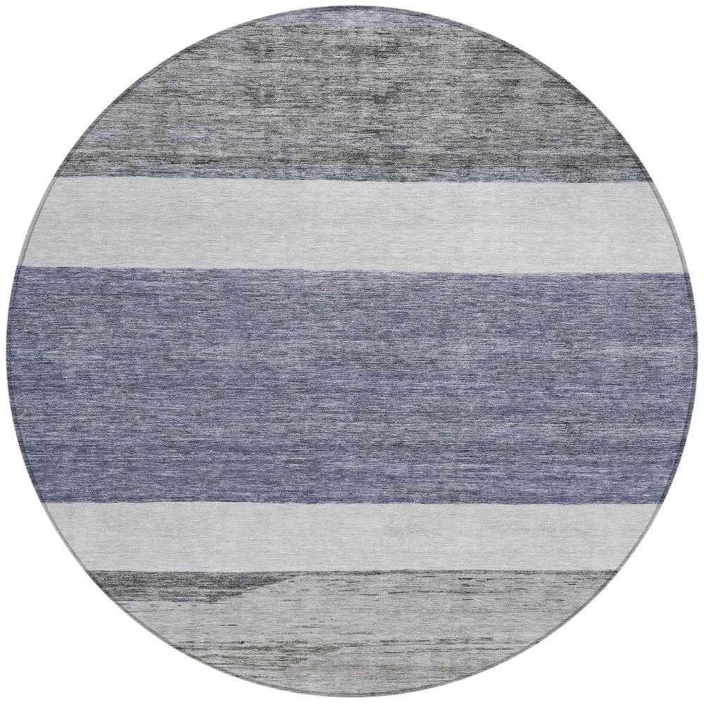 8' Denim Blue Ivory And Gray Round Abstract Washable Indoor Outdoor Area Rug