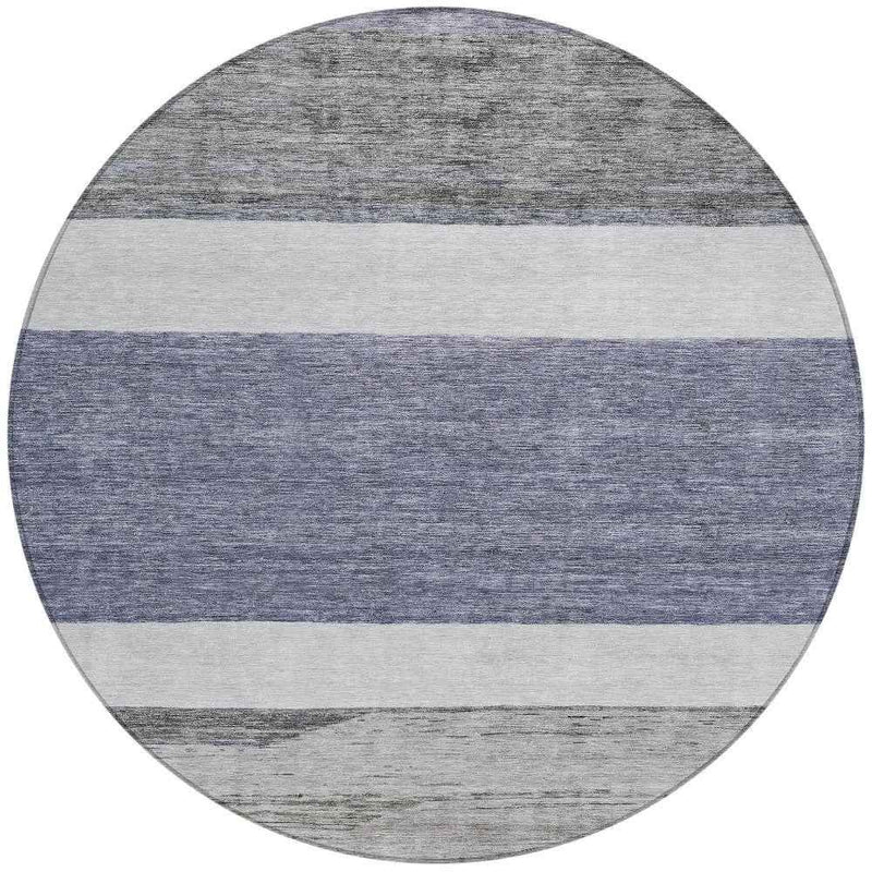 8' Denim Blue Ivory And Gray Round Abstract Washable Indoor Outdoor Area Rug