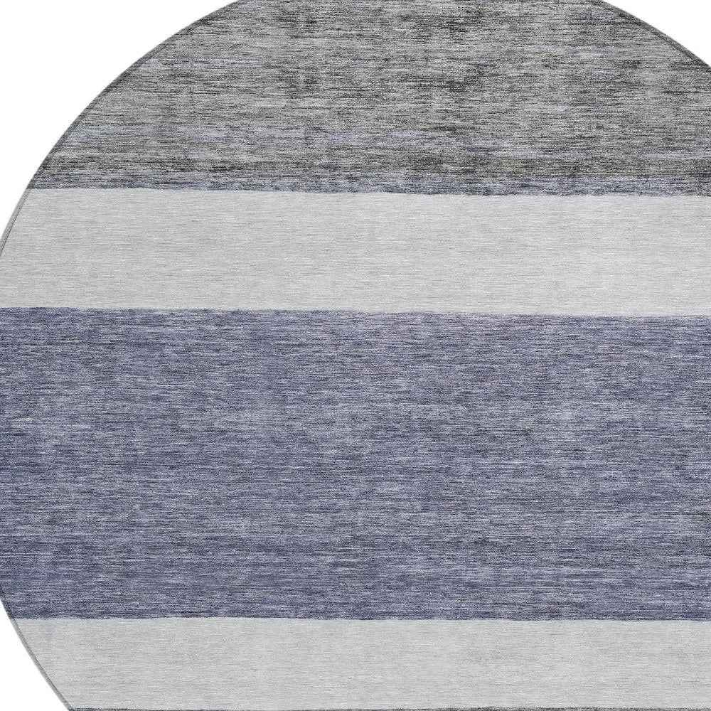 8' Denim Blue Ivory And Gray Round Abstract Washable Indoor Outdoor Area Rug