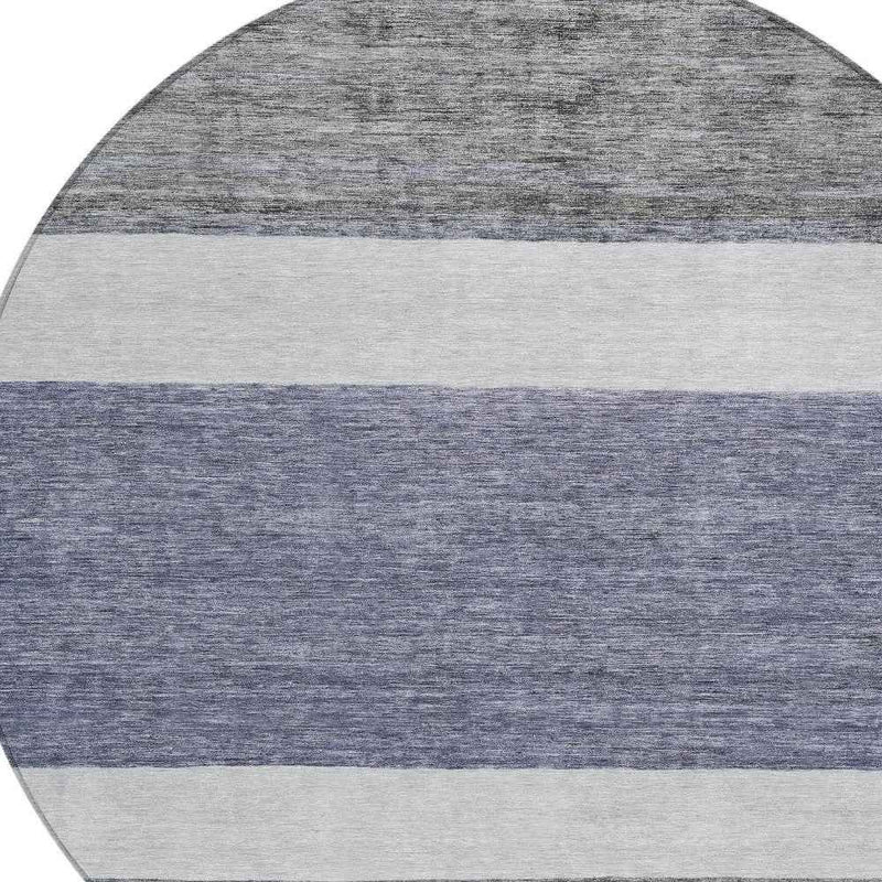 8' Denim Blue Ivory And Gray Round Abstract Washable Indoor Outdoor Area Rug